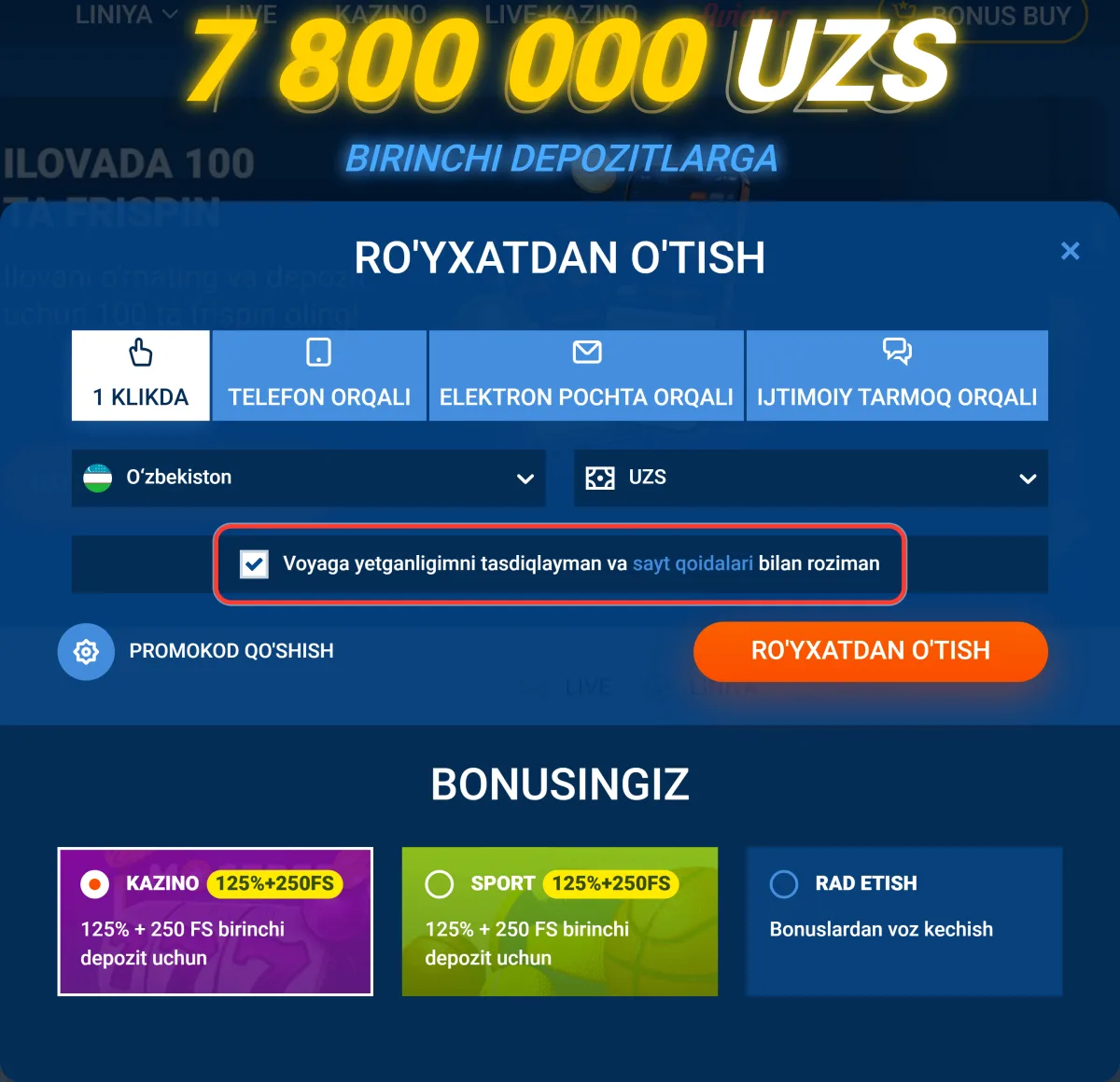 Voyaga yetganlik va sayt qoidalariga rozilik belgisi